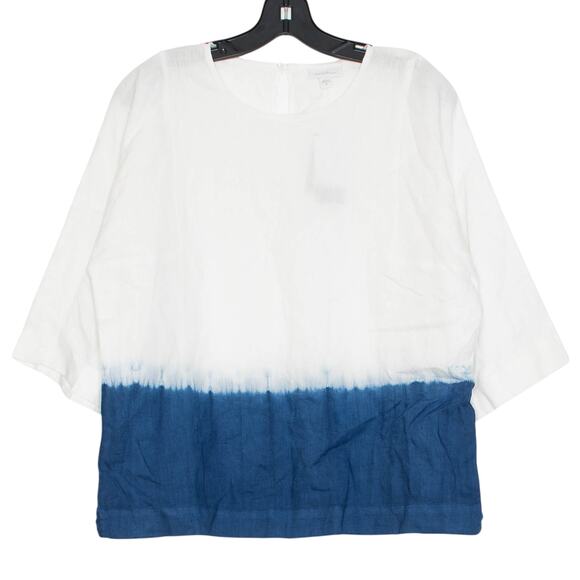 NWT Pure J Jill Womens Top Linen Boxy Minimalist Coastal Tie Dye White Blue XS - Picture 1 of 6